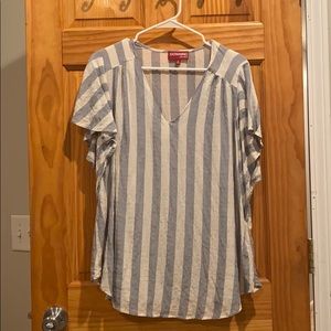 Striped flutter sleeve blouse